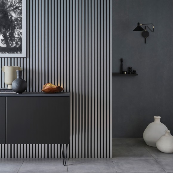 copy of Wooden Slat Wall - Vertigo - 250 x 30 x 2cm - Black - Black Felt