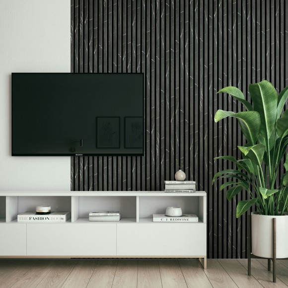 copy of Wooden Slat Wall - Vertigo - 250 x 30 x 2cm - Black - Black Felt